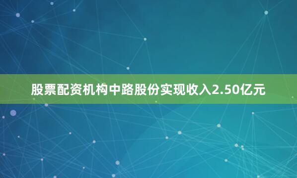 股票配资机构中路股份实现收入2.50亿元